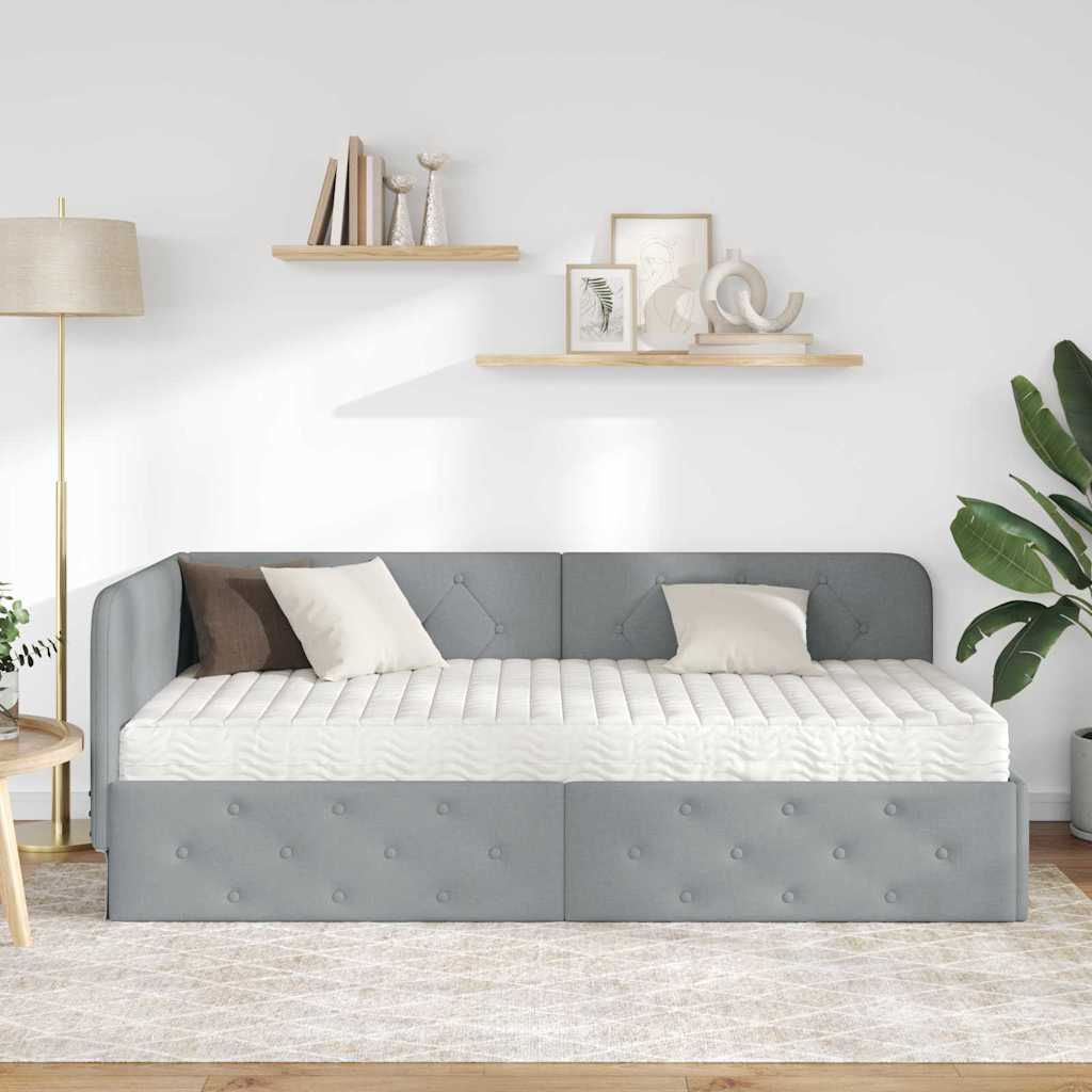 Cadre de lit d’angle gris clair 90 x 190 cm en tissu - 4