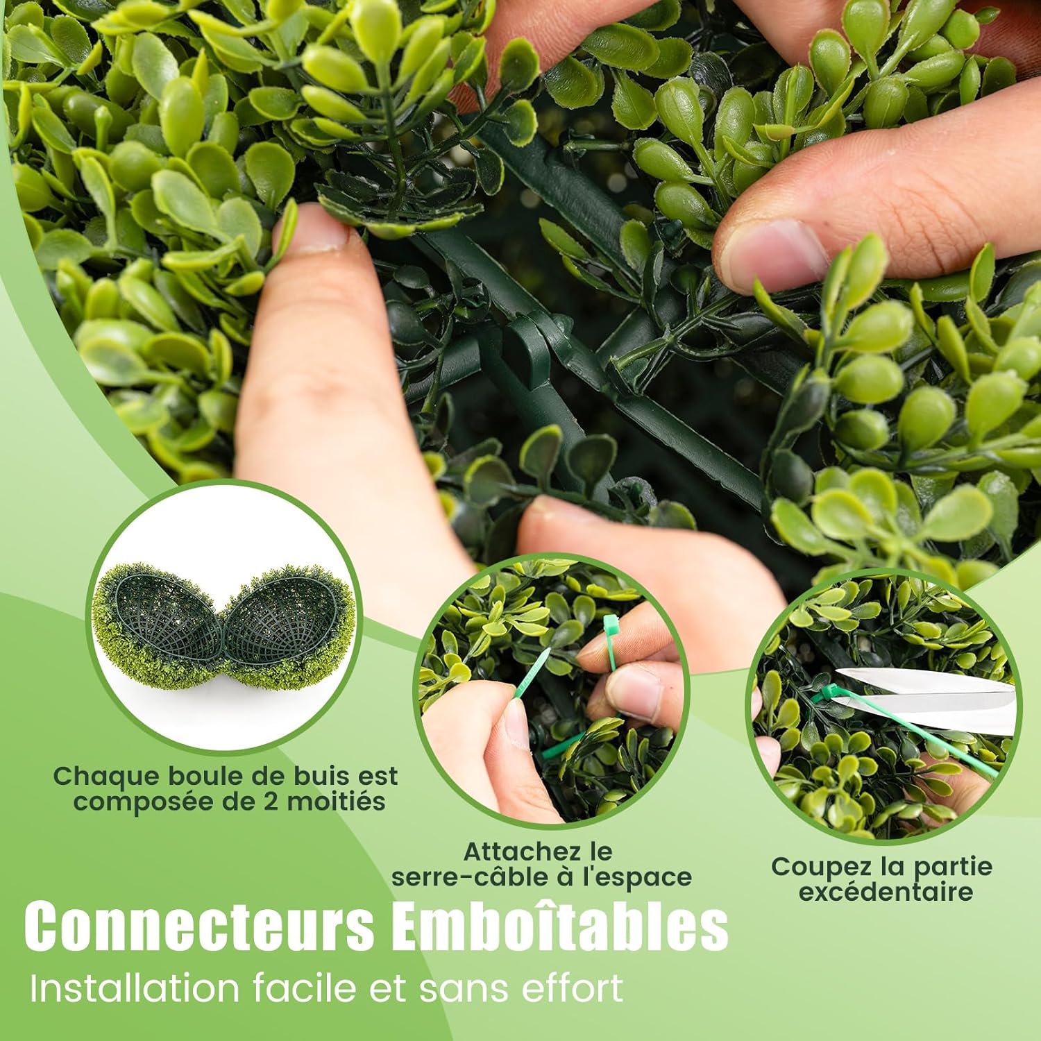 2 Boules de Buis Artificielles 50 cm Résistantes aux UV, Plantes en Boules de Faux Sphères Végétales, Vert - 4