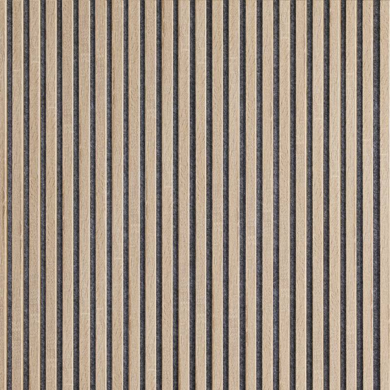 Mur TV - Lot de 5 Panneau tasseaux bois 250 x 30 x 1,9 cm - Décor chêne / Feutrine grise - 3,75M² - 4