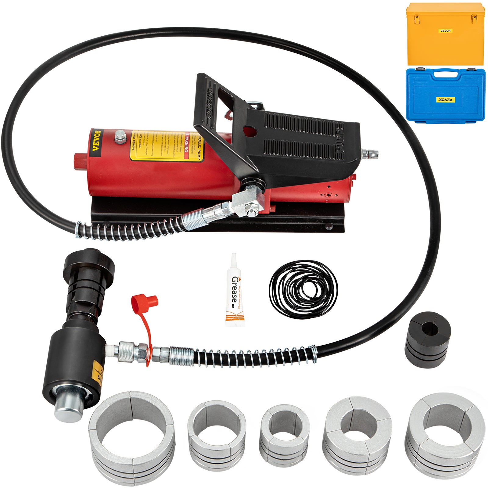 Hydrauliczny rozpierak rury wydechowej Rozmiar od 1-5/8" do 4-1/4", Pompa pedałowa 10T W zestawie z 4 matrycami, 2 skrzynkami do przechowywania VEVOR