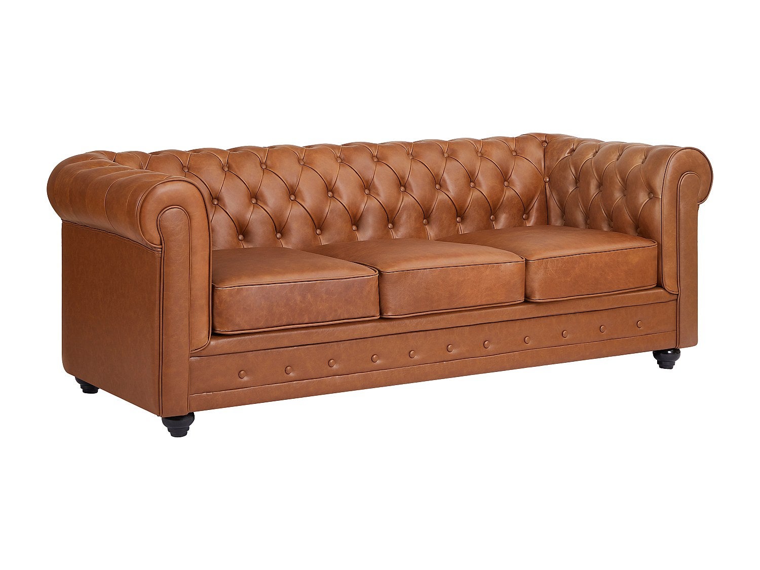 Canapé 3 places et fauteuil en cuir de vachette camel CHESTERFIELD - 3