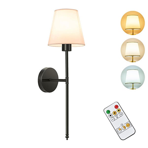 1 czarna lampa ścienna bez okablowania, lampka nocna do sypialni, abażur z tkaniny, bezprzewodowe ładowanie z możliwością ściemniania