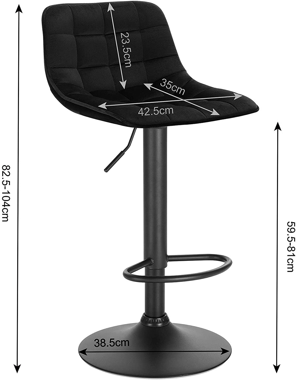 WOLTU 1 X Tabouret de Bar en velours et métal. Chaise de comptoir réglable en Hauteur et Rotatif. Noir - 3