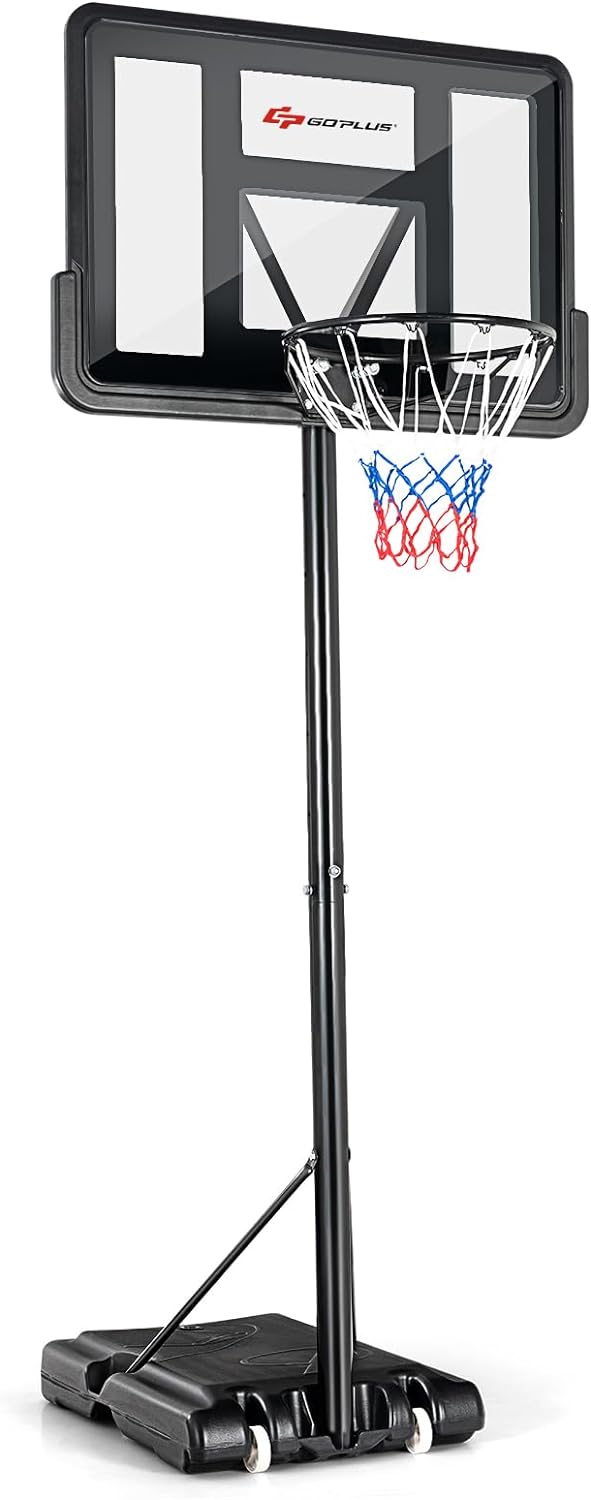 Canestro da Basket Portatile per Adulti, Canestro Basket Regolabile in Altezza 230-305 cm con Ruote Tabellone Infrangibile e Retina Durevole, Adatto a Interno Esterno (Nero