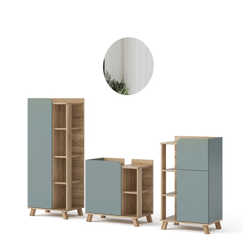 Vicco Zestaw mebli łazienkowych Karen, Sonoma/niebieski, 4 części