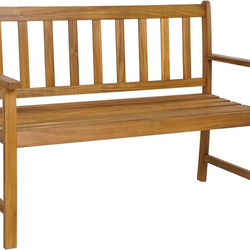 Ławka ogrodowa z drewna akacjowego, masywna ławka drewniana, obciążenie do 360 kg, 2-osobowa, ławka tarasowa, parkowa na taras, balkon, do ogrodu