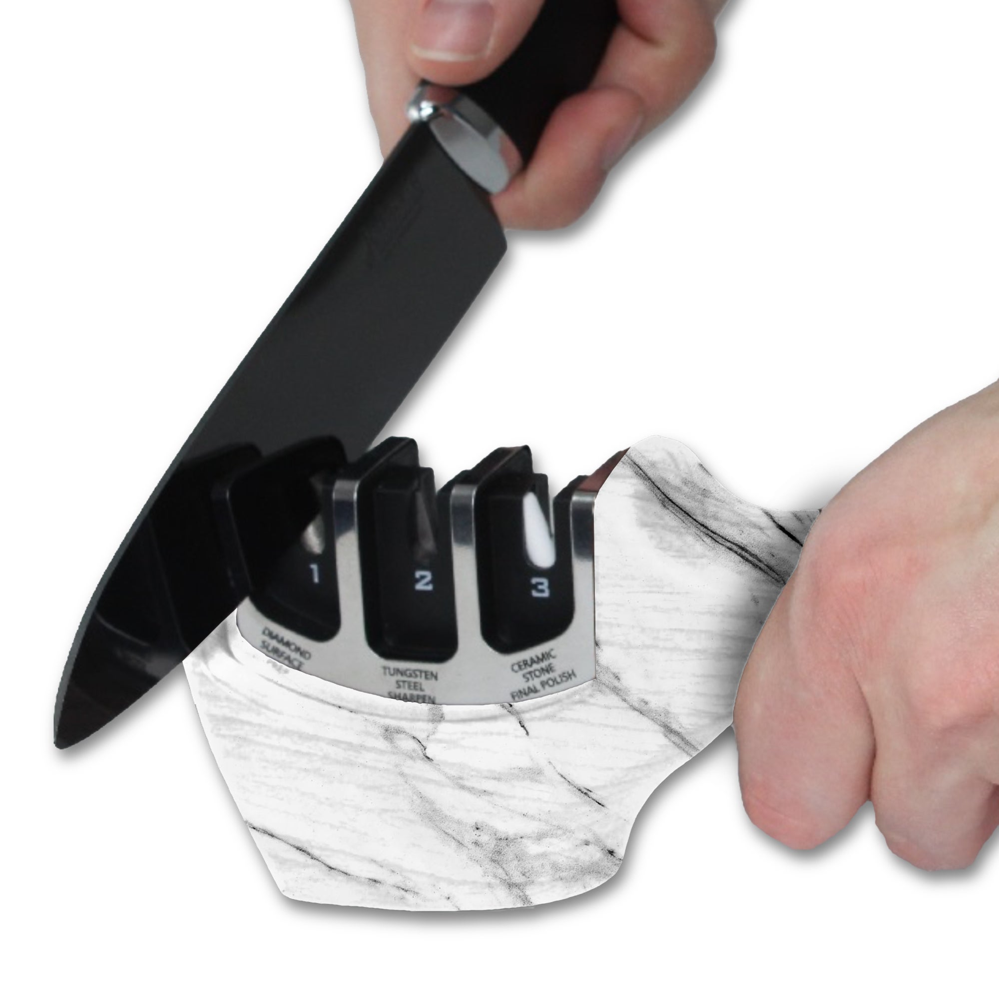 Affilacoltelli Manuale 3 Fasi Diamante Tungsteno Ceramica Manico Ergonomico Basi Antiscivolo Dimensioni 20,7x4,6x7,4 Cm Affilatura Facile - 5