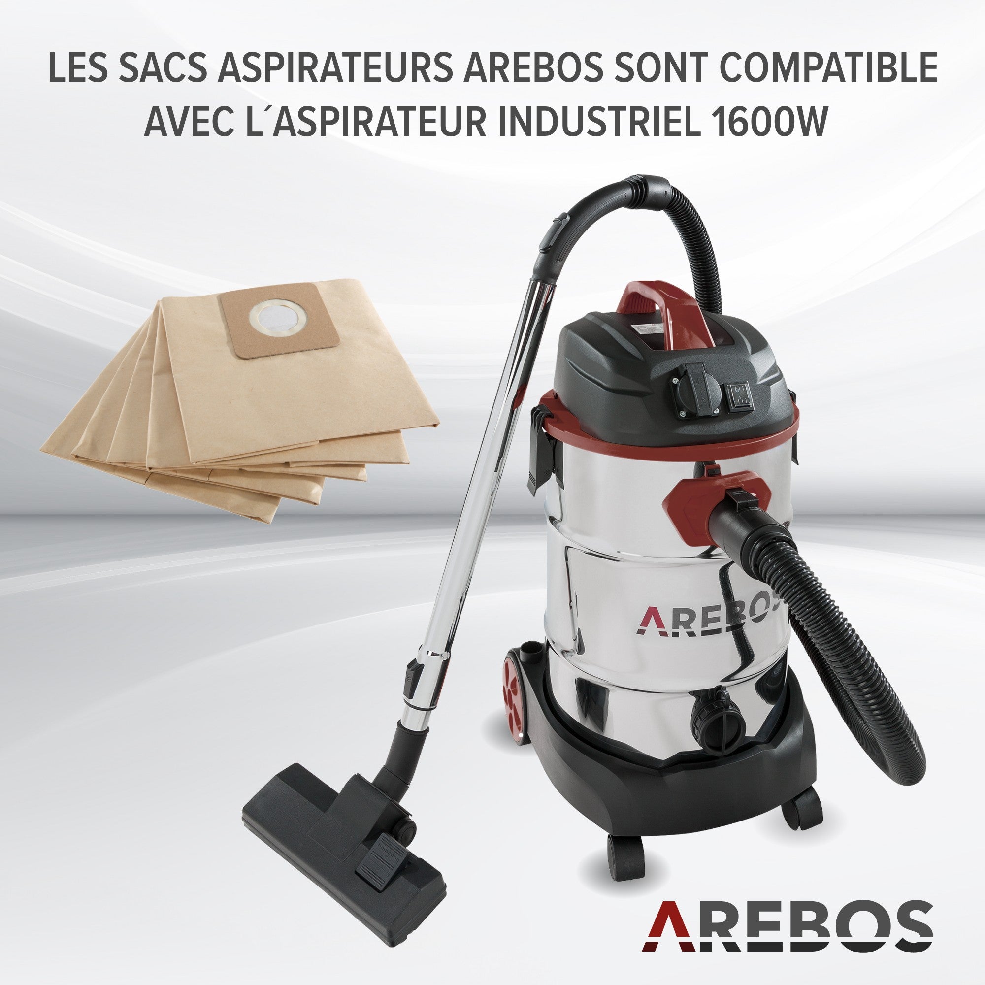 AREBOS Lot de Sacs d'aspirateur pour aspirateur Industriel 1600