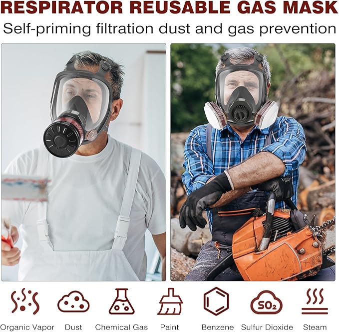 Masque intégral à gaz – Masque respiratoire réutilisable à gaz de survie nucléaire et chimique avec filtre à charbon actif 6001 cn et 40 mm contre les - 5