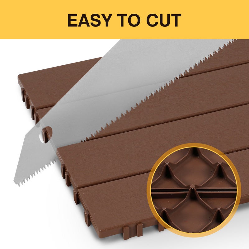 Lot de 110 dalles de terrasse 30x30cm sol en plastique avec système d'encliquetage Pose Rapide Idéal Jardin, Balcon Brun (110 pcs/10 m²) - 3