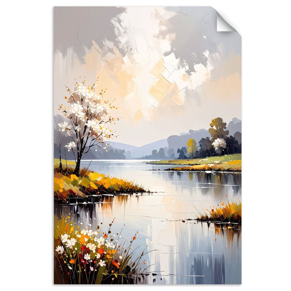 Plakaty samoprzylepne do salonu sypialni, Krajobraz Jezioro Drzewa Natura 70x100