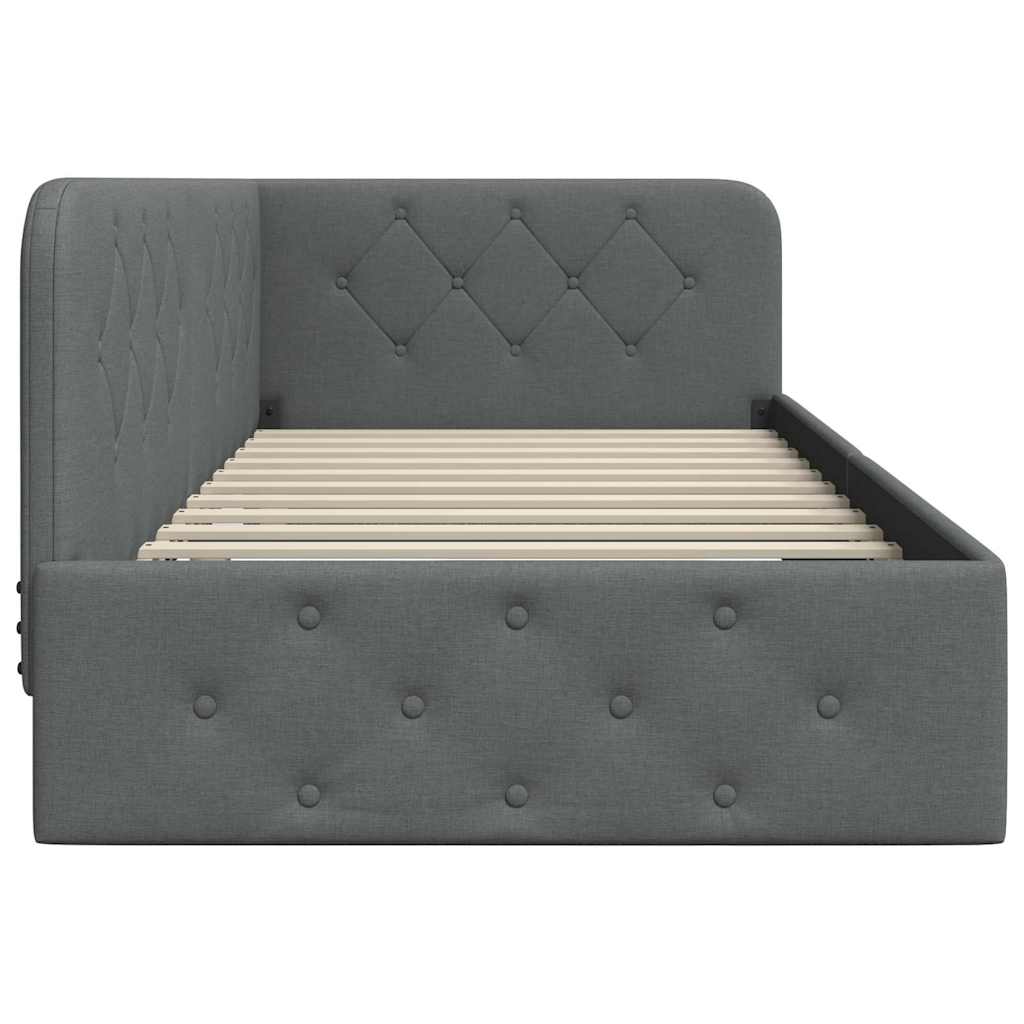 Cadre de lit d'angle en tissu gris foncé pour la chambre, 90 × 190 cm - 6