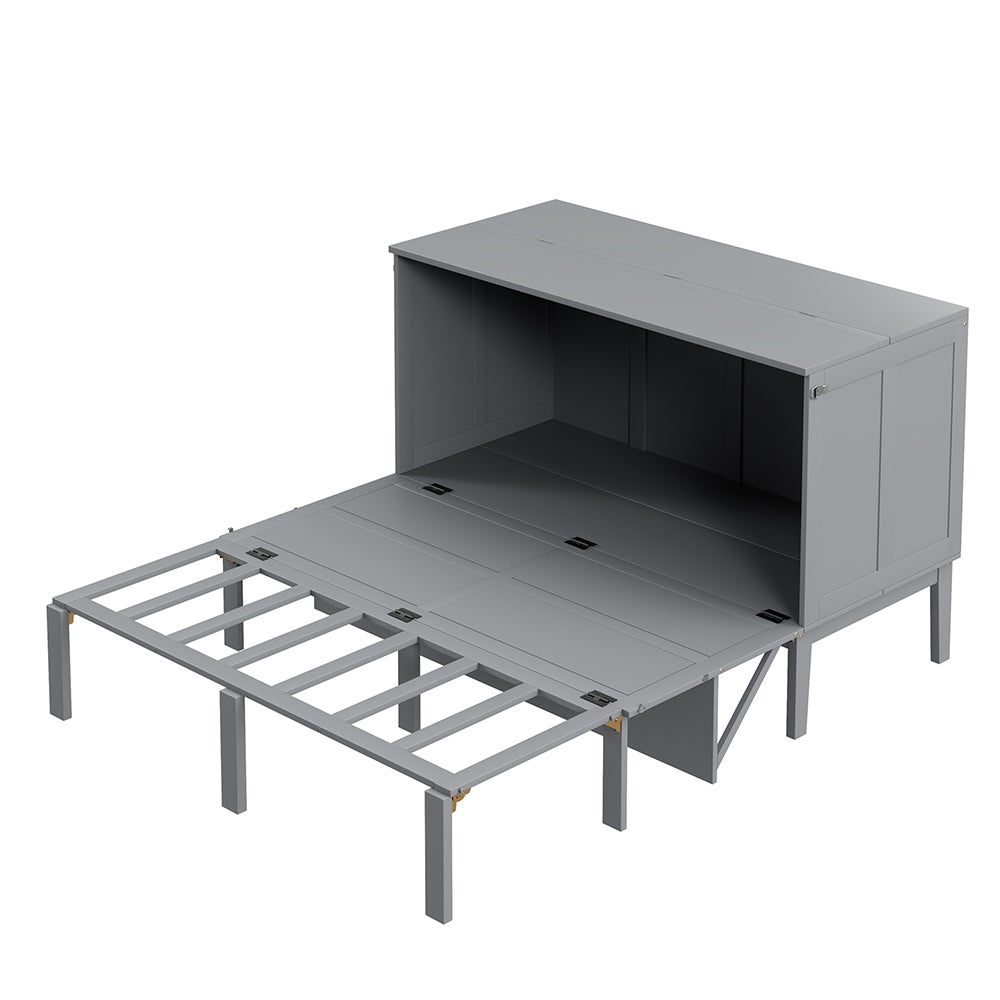 Lit armoire 140x200 cm, avec sommier à lattes, lit pliant mural, lit armoire vertical avec sommier à lattes, gris - 6