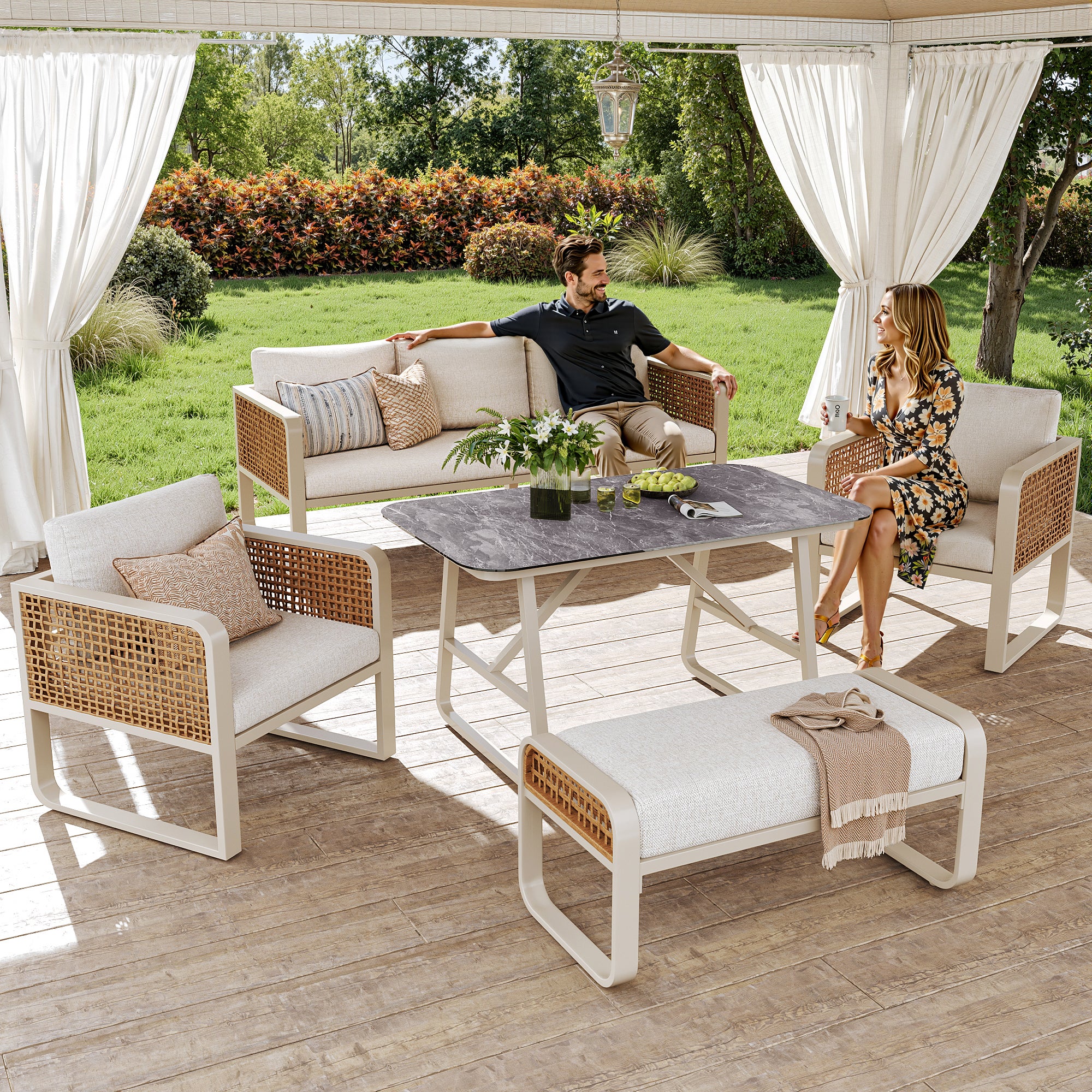 Salon bas de jardin en Métal Gris 6 personnes - 4