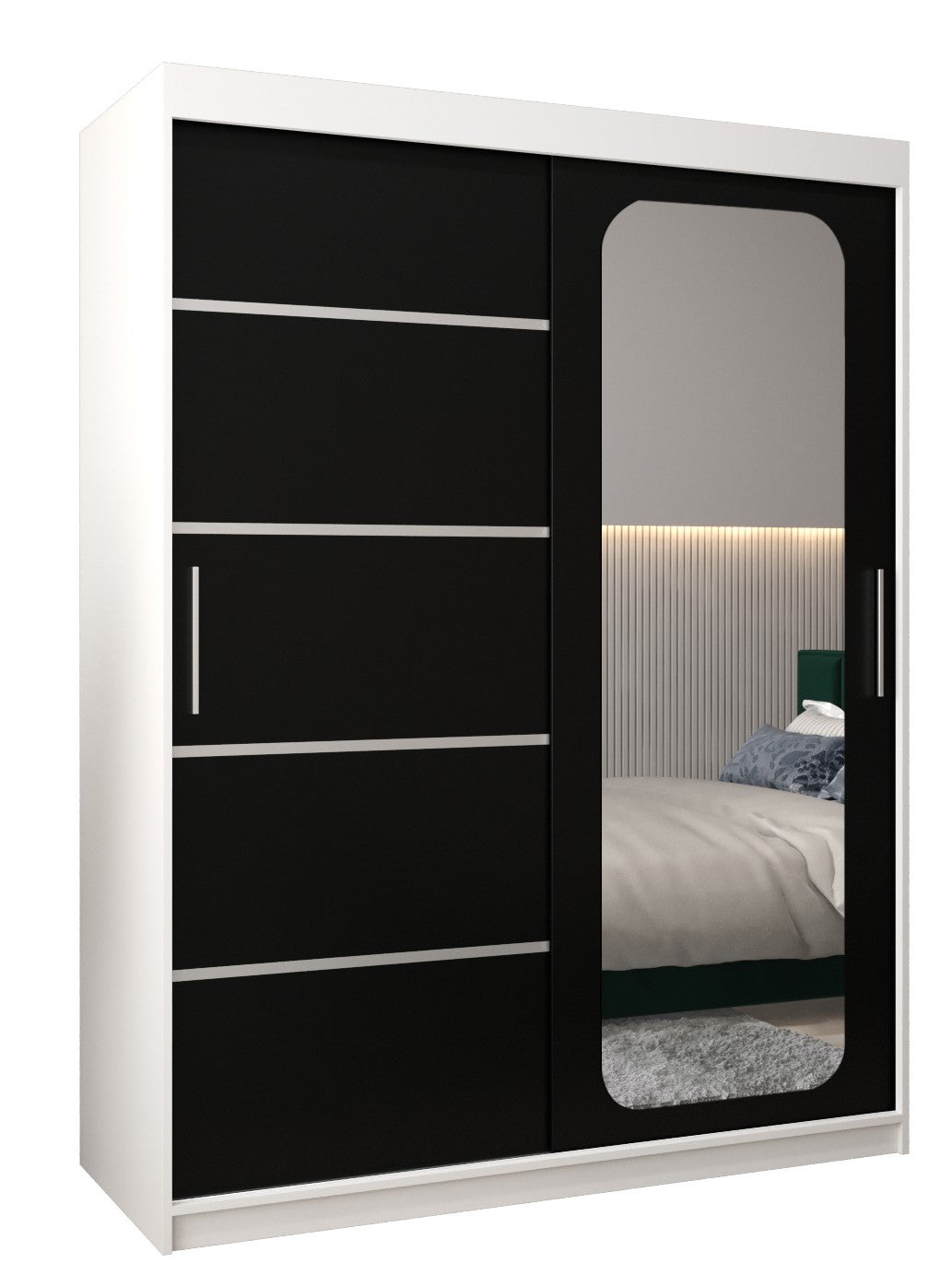 Szafa przesuwna garderoba PROMO V2 150 x 62 x 200 cm Biały + Czarny - Abiks Meble