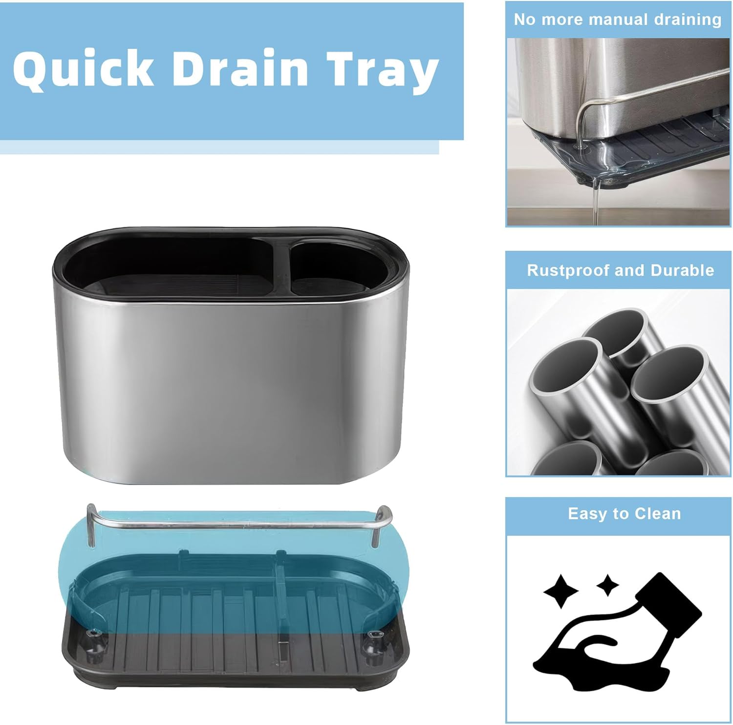 Uchwyt na gąbkę do zlewu kuchennego ze stali nierdzewnej - Uchwyt na gąbkę z tacką ociekową - 4