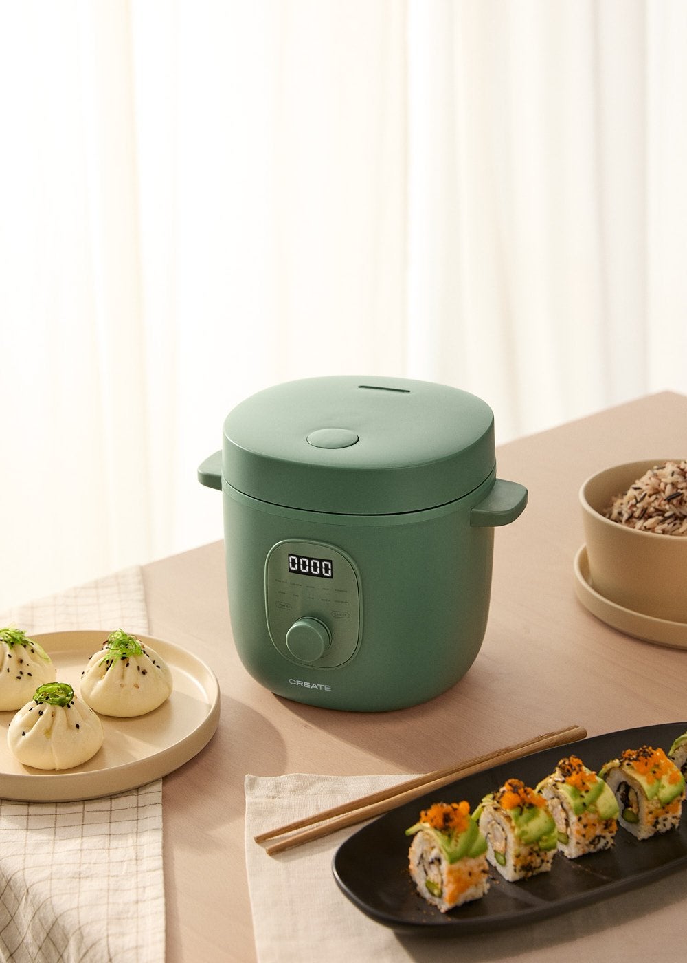 CREATE - RICE COOKER STUDIO - Elektryczny wielofunkcyjny garnek do ryżu z koszykiem do gotowania na parze - Sauge