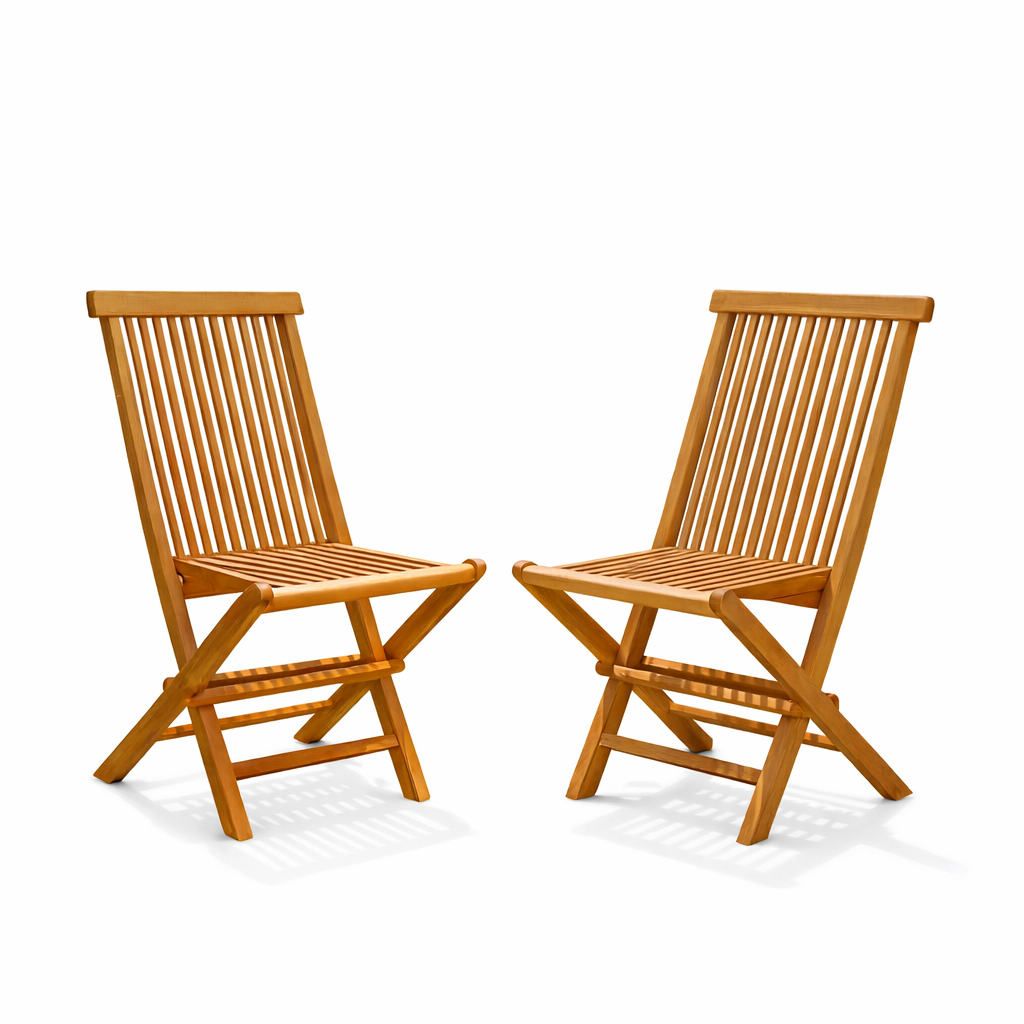 Lot de 2 Chaise de jardin pliable avec coussin TECK en Teck Marron - 2