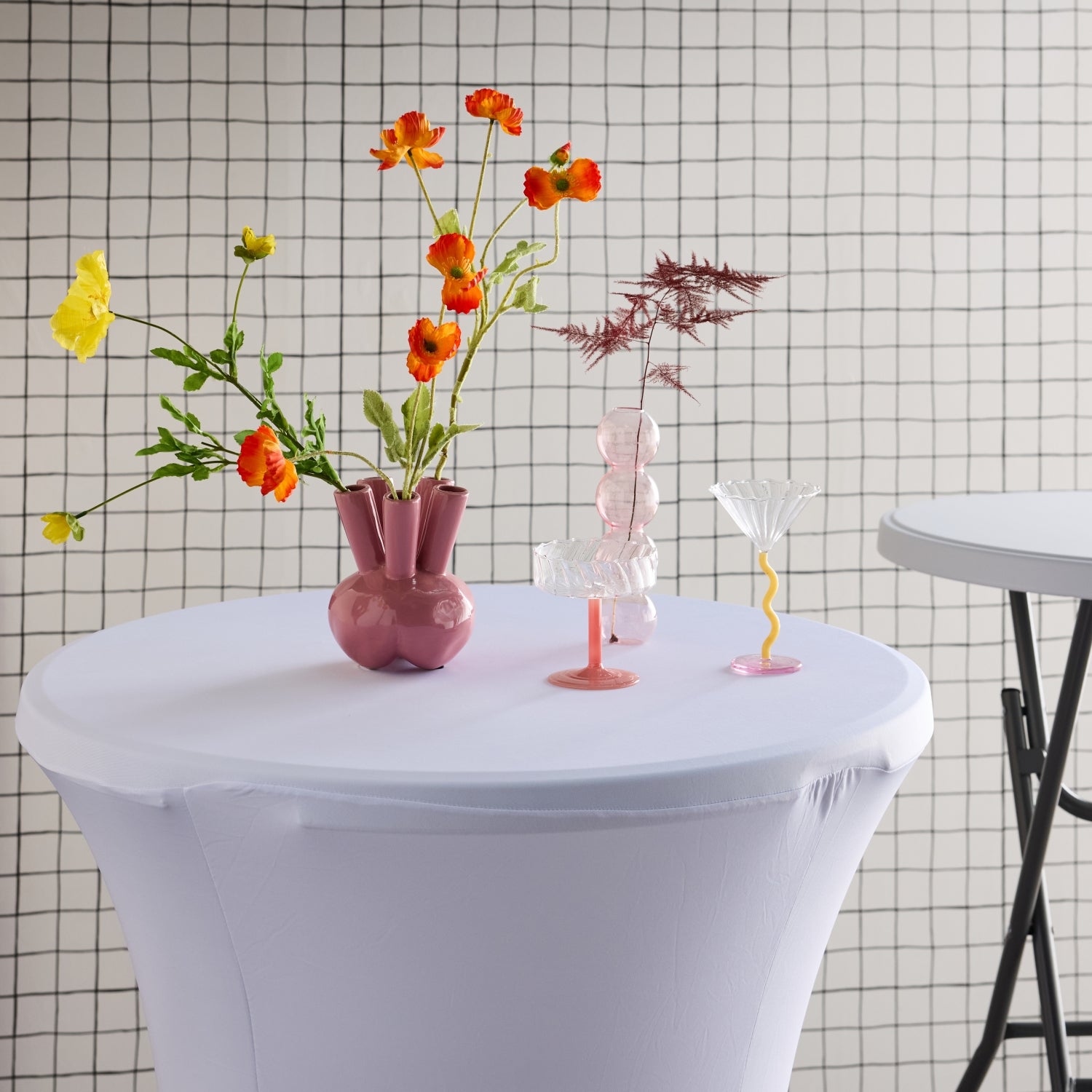 Lot de 2 tables hautes de réception – GALA – Mange debout. pliables. Ø80cm x 110cm + 2 housses en polyester. blanches - 7