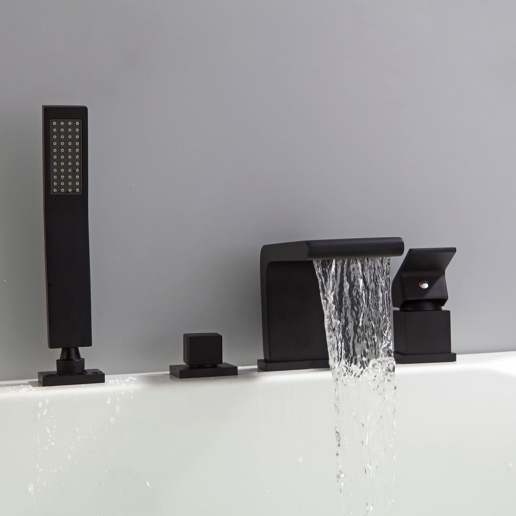 BERNSTEIN - Ensemble Robinet mélangeur Noir Baignoire 4 trous en Cascade, Ensemble Pommeau Douchette Bain - 6080B - 3
