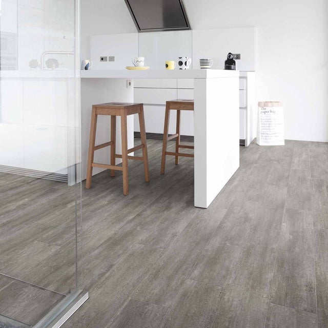 Piso laminado SPC de encaixe, efeito madeira cinza - 17,8 x 121,9 cm - 7 réguas = 1,52 m²