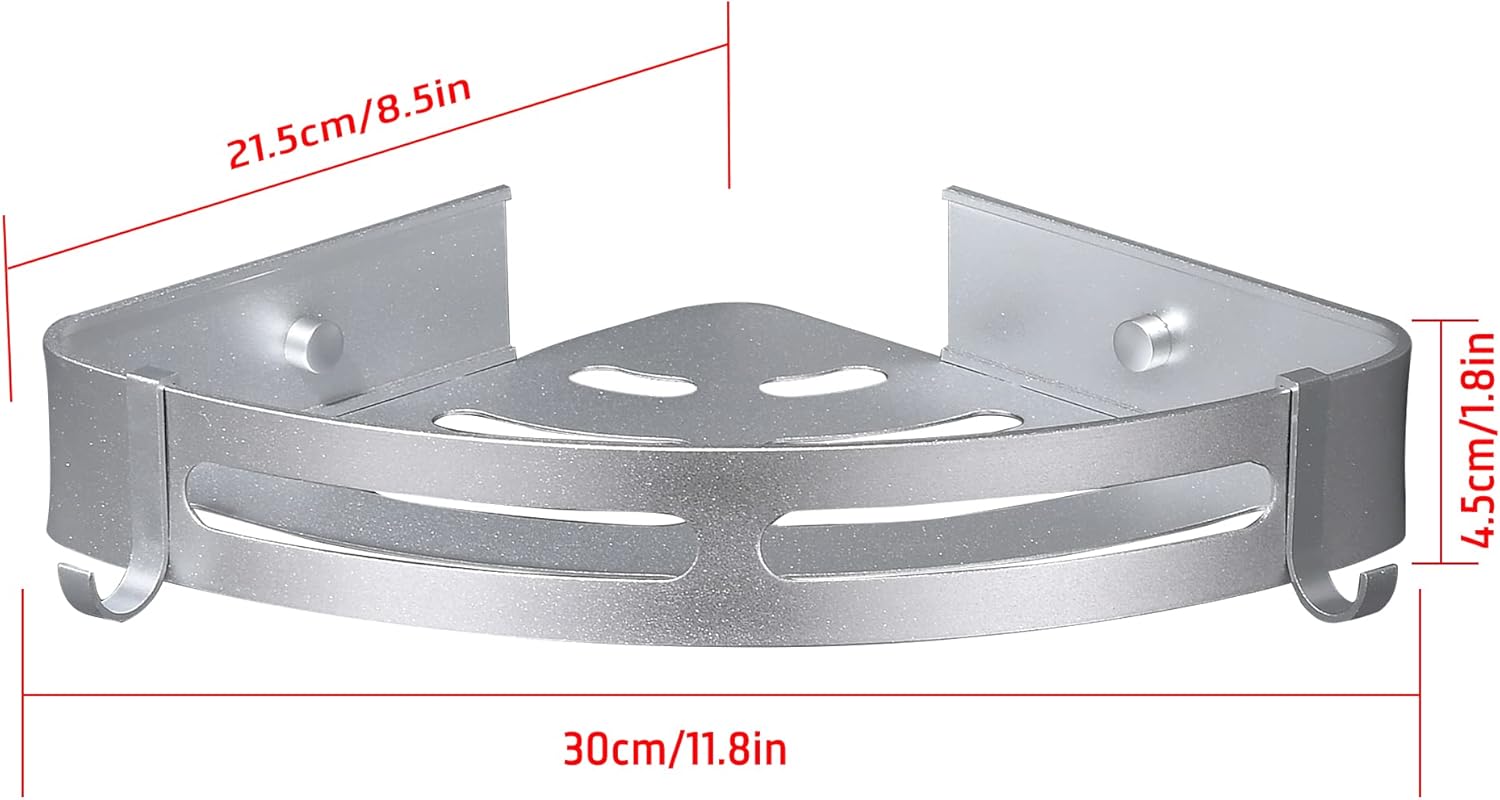 Mensola per doccia senza foratura, mensola angolare per doccia antiruggine, portaoggetti per doccia con 4 ganci, portaoggetti per doccia senza foratu - 5
