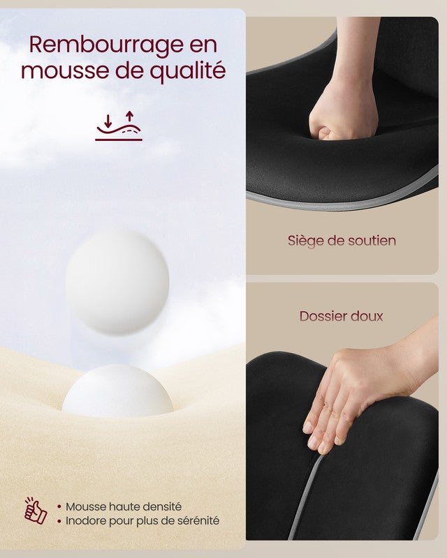 Lot de 2 Tabourets de Bar, Pivotants, Réglables en Hauteur, Dossier Ergonomique, Velours, Base Métallique, pour Îlot de Cuisine, Bar, Noir d'Encre - 6