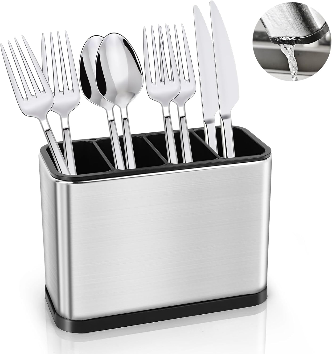 Pojemnik na sztućce, organizer na przybory, 4-komorowy schowek na sztućce z wyjmowanym ociekaczem, porządkuje sztućce, widelce i łyżki