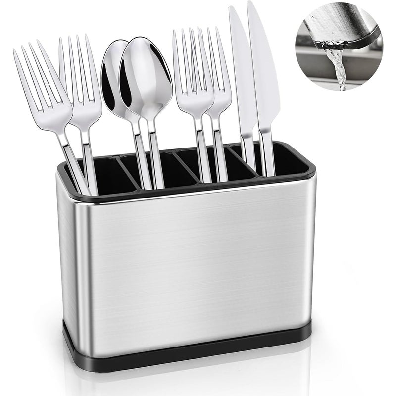 Pojemnik na sztućce, organizer na przybory, 4-komorowy schowek na sztućce z wyjmowanym ociekaczem, porządkuje sztućce, widelce i łyżki