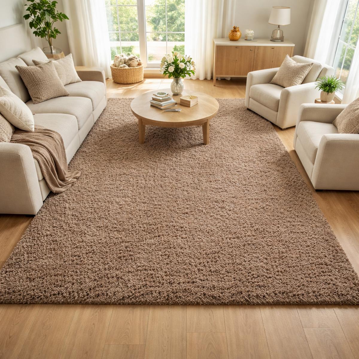 Tapis poils longs shaggy 240x340 rectangle tissé mocca motif uni UNI L - 2