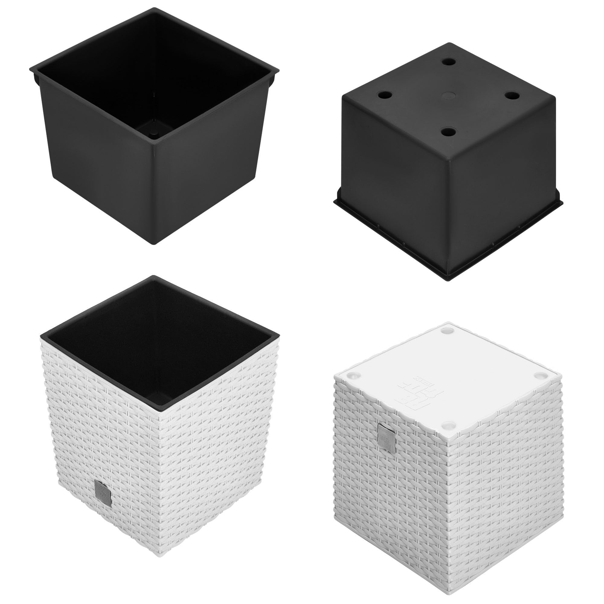 Lot de 2 Pots de Fleurs de 6,8 L - Hauteur : 20 cm - En Plastique - Avec Pot Intérieur - Pour l'Intérieur et l'Extérieur - Blanc - KOTARBAU - 6