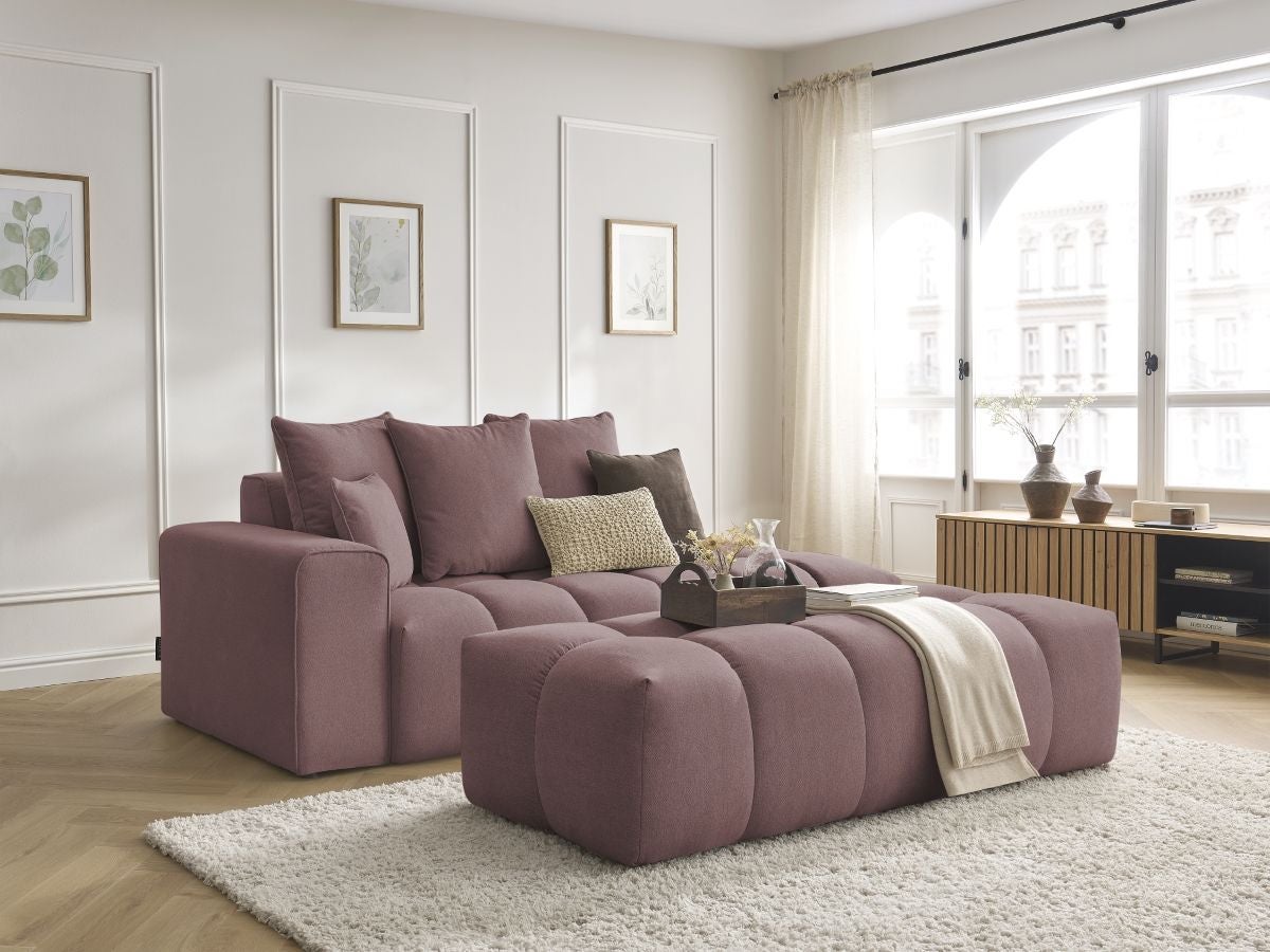 BOBOCHIC Canapé droit fixe MONT-BLANC tissu chiné avec pouf Rose ...