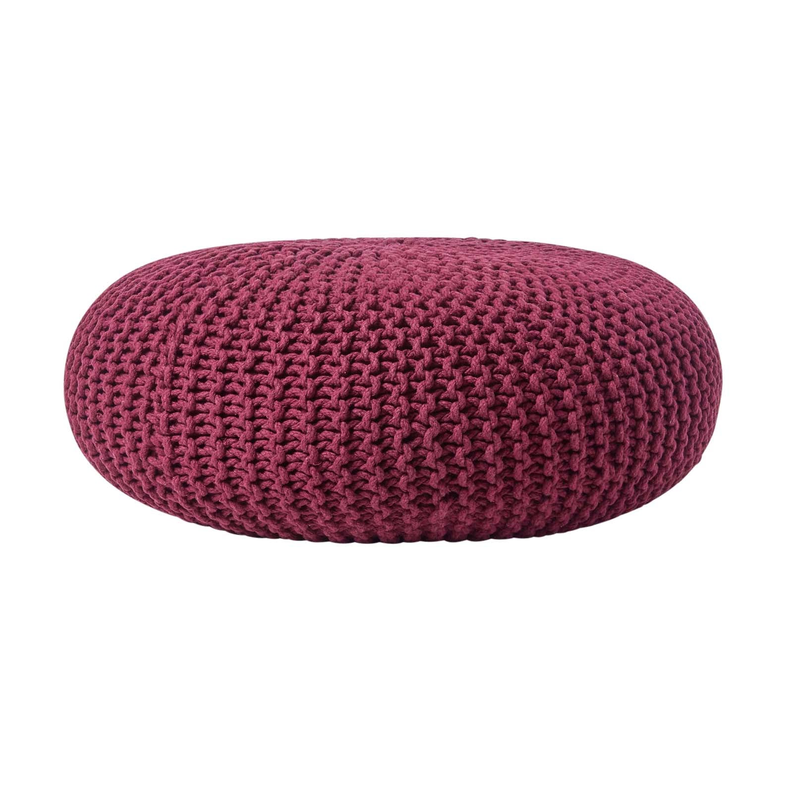 Homescapes Grand Pouf rond tressé en tricot - Prune | Leroy Merlin
