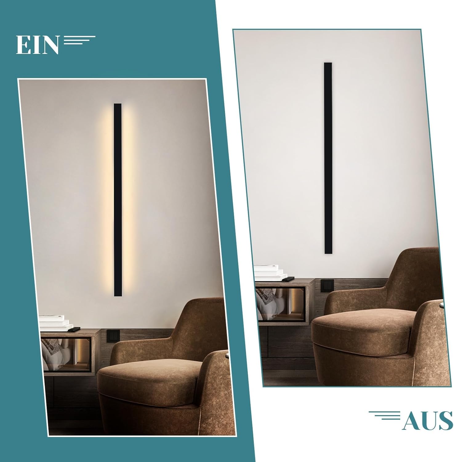 NETTLIFE Kinkiet LED Nowoczesny 80cm 27W Czarny, Lampa Ścienna Design Góra-Dół Ciepła Biel 3000K do Salonu Sypialni Przedpokoju Schodów - 8
