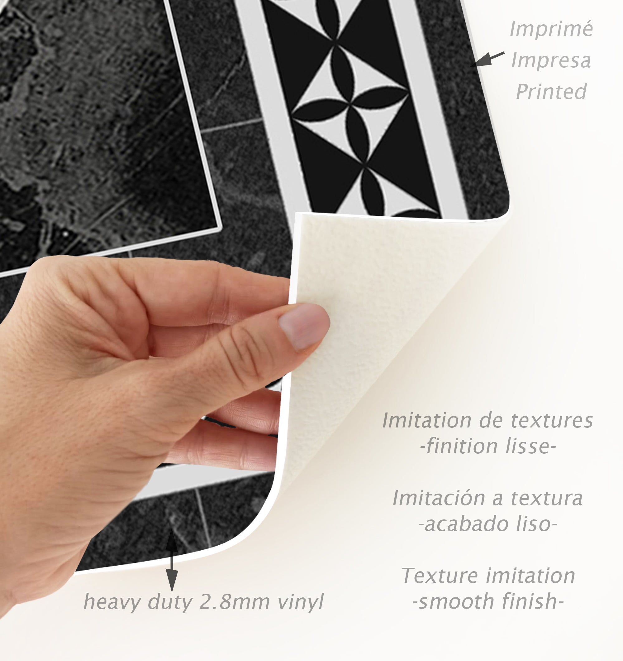 Tapis antidérapant en vinyle Galileo 66x250 cm -PVC imprimé, lavable, ignifuge, pour le salon et la cuisine, style hydraulique - 3