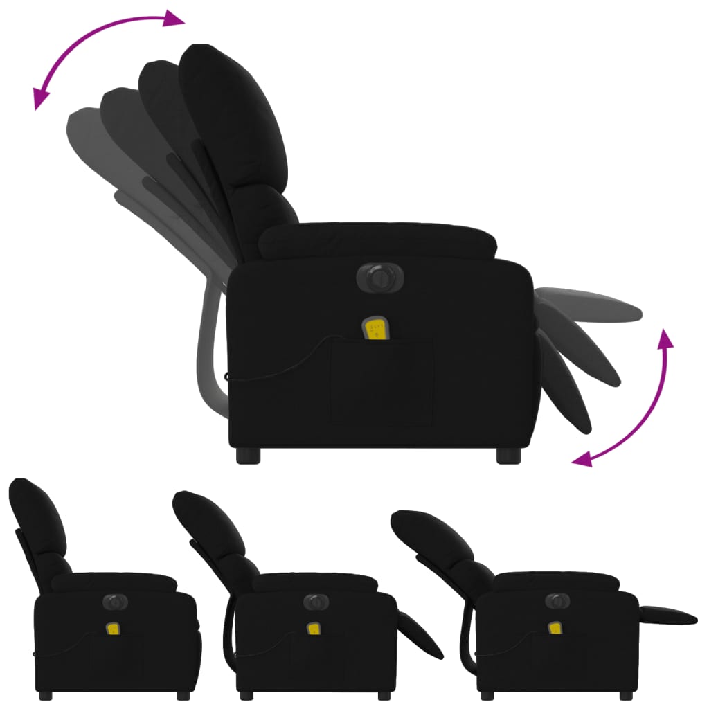 Fauteuil de massage inclinable électrique noir en tissu - 7
