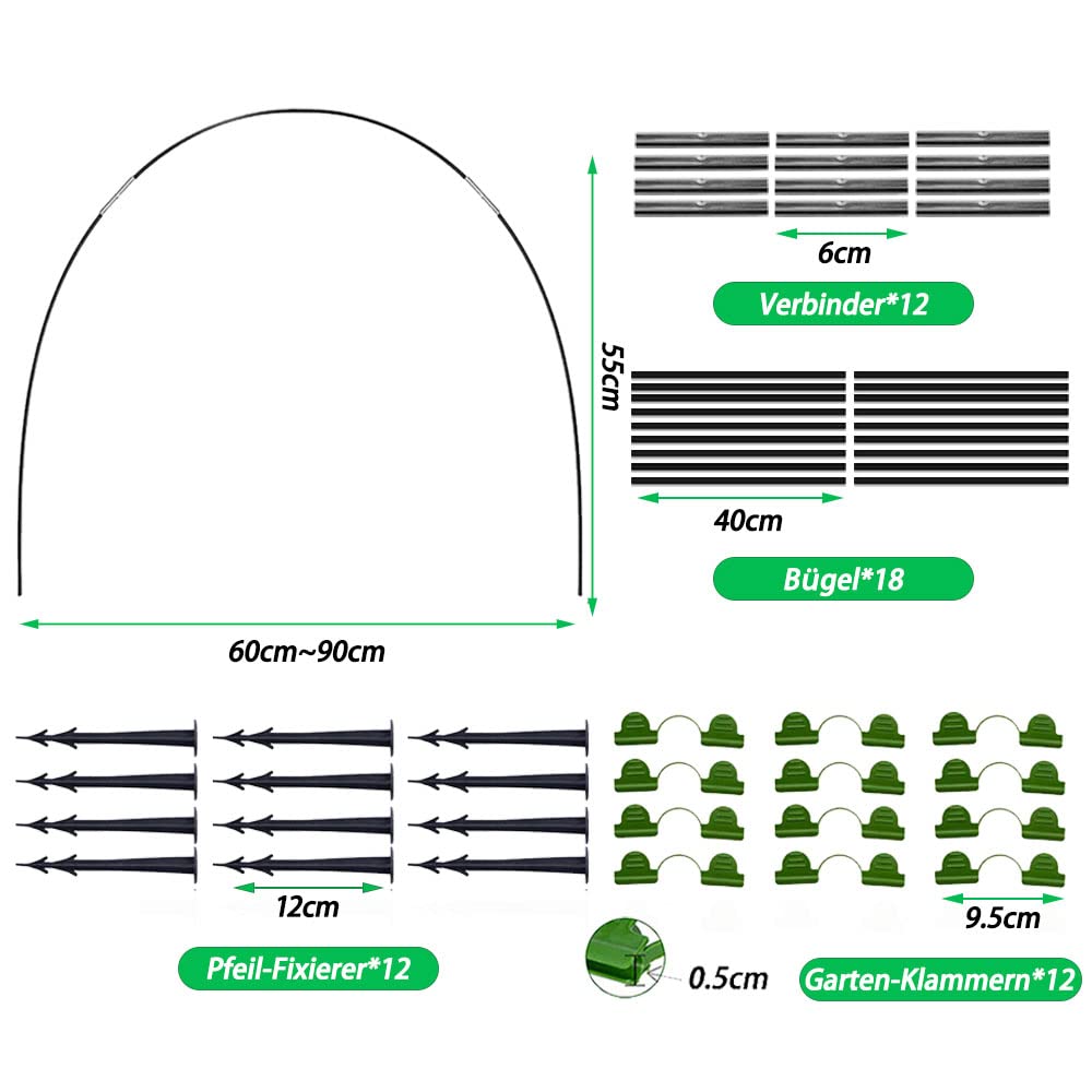 Garden Arceaux pour Serre Tunnel,Kit De Maison De Cerceau De Jardin, Arceaux pour Serre Tunnel pour La Protection des Plantes (18PCS) - 2
