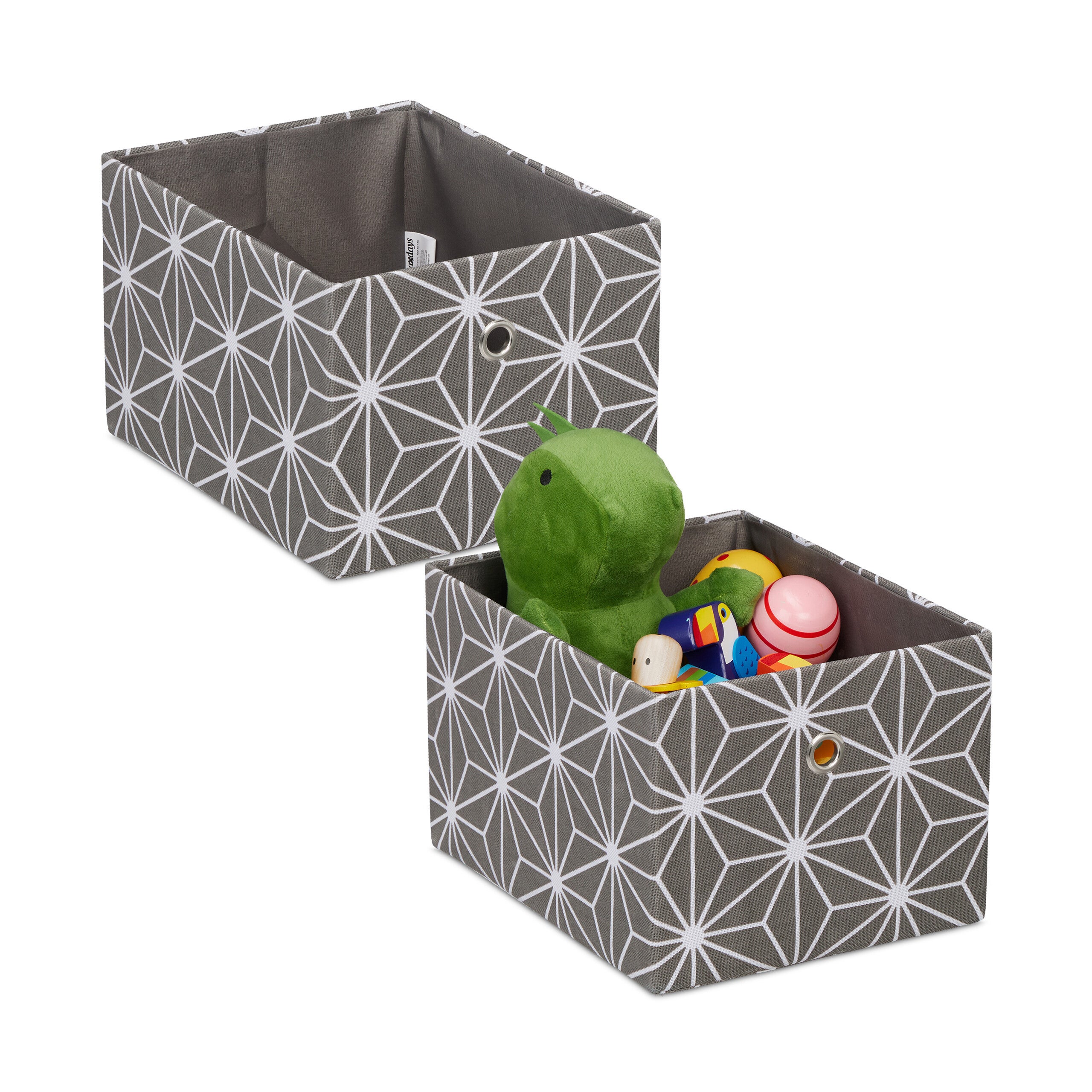 Relaxdays cajas de almacenaje set de 2, cajones tela rectangulares, 16 x 20 x 25 cm, pongotodos sin tapa, gris y blanco