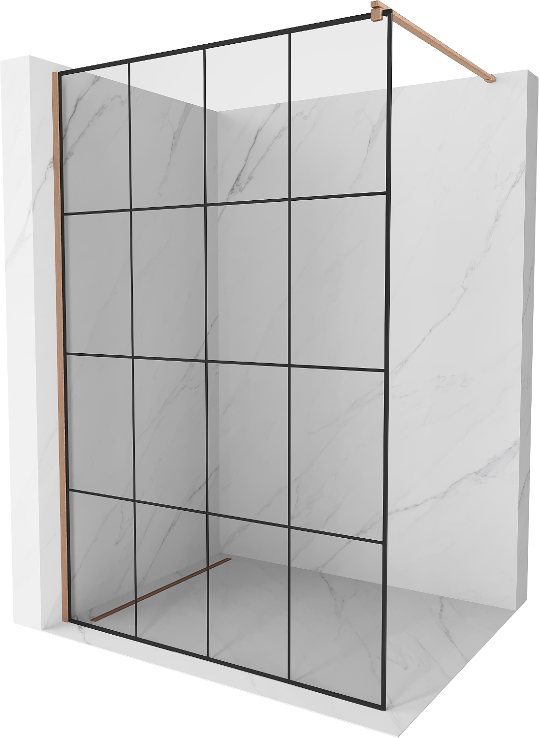 Mexen Kioto ścianka prysznicowa Walk-in 140 x 200 cm, czarna kratka 8 mm, miedź szczotkowana - 800-140-101-65-77