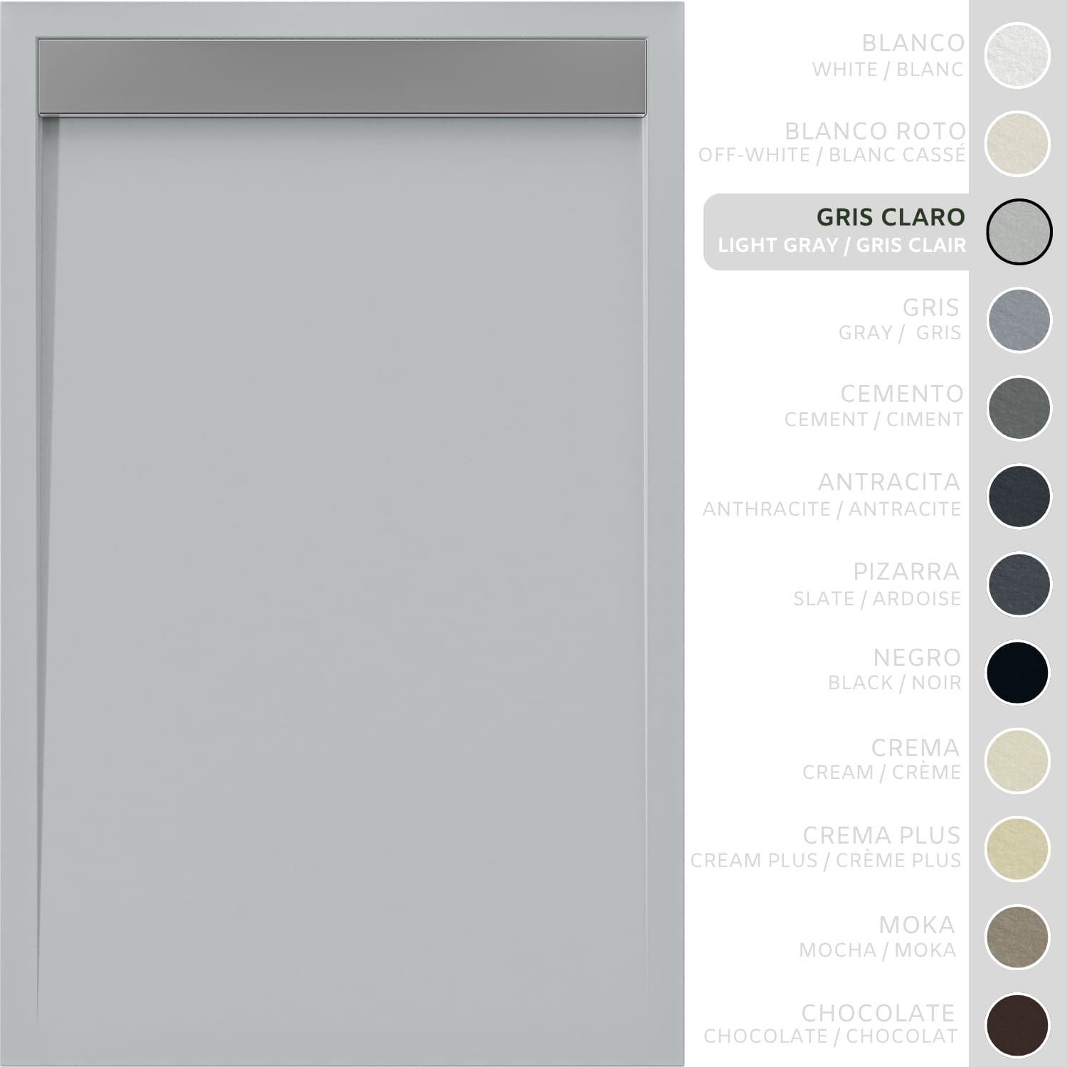 SOULHOME Brodzik prysznicowy– Żywica– Gel Coat– Gładka/Kamienna tekstura – Antypoślizgowy – jasnoszary- 190x90- Niski 3cm– Ruszt INOX