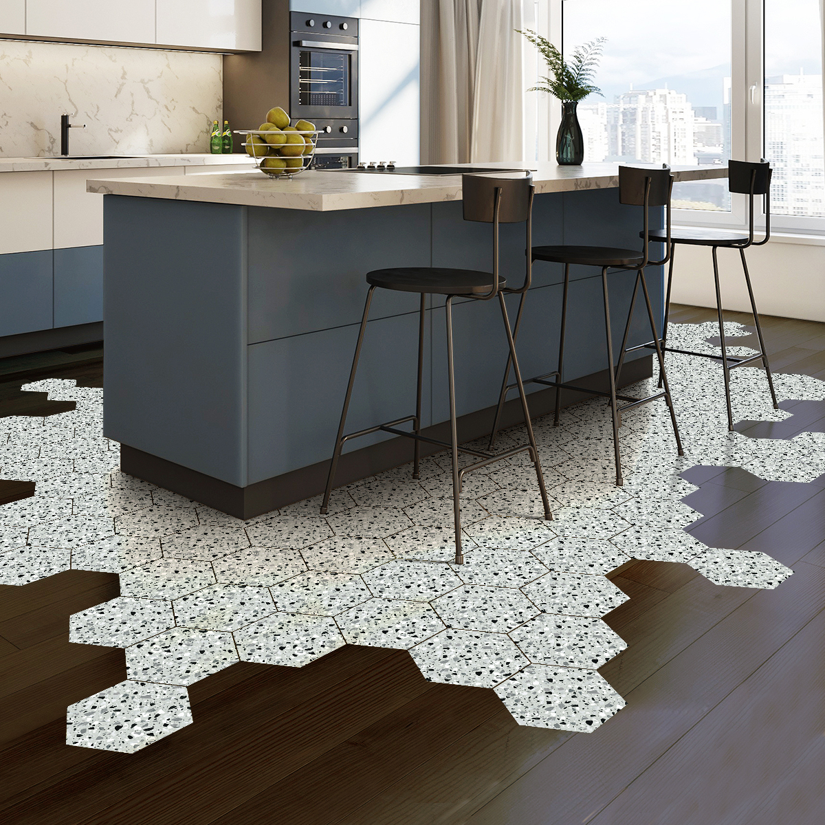 Vinilo baldosas de terrazzo castelluzzo antideslizante - adhesivo pared - sticker revestimiento - 1 adhesivo 60x135cm-10stickershexagones30x26cm