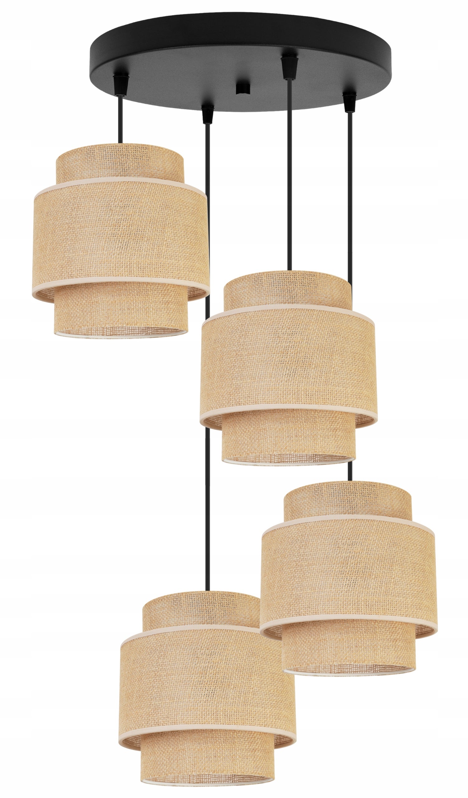 Lampa sufitowa wisząca Boho okrągła loft 4xE27 abażur juta czarny/beżowy Light Home LH