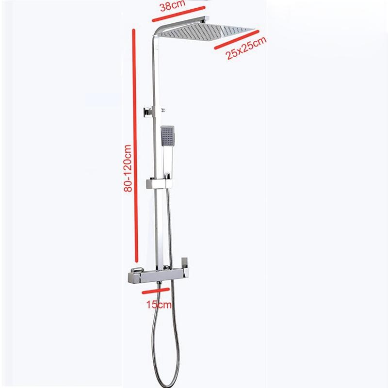 Valaz Barra de ducha monomando cuadrada ajustable hasta 120CM cromada - Serie Segura - 20cm - 8