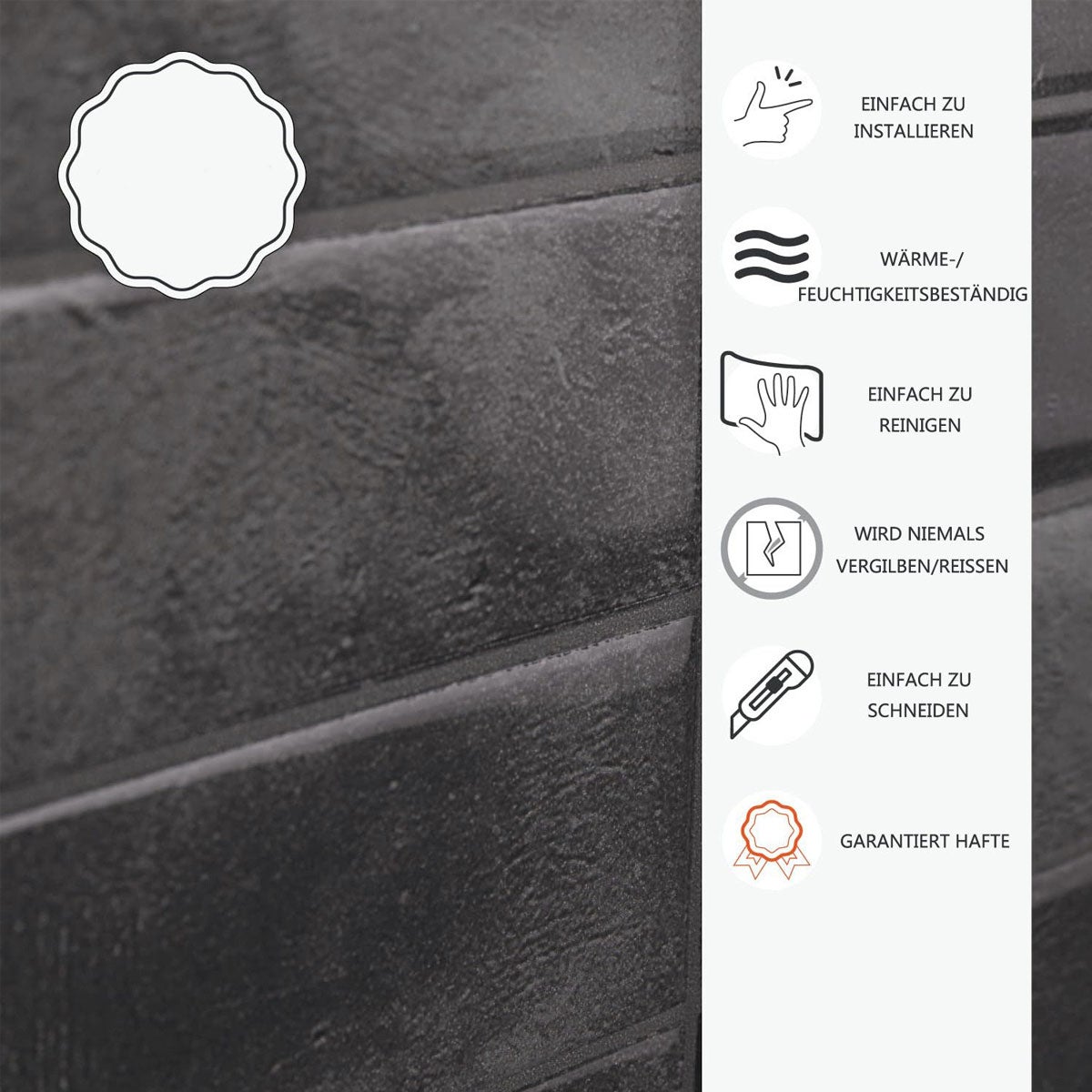 Lot de 10 crédences adhésives pour cuisine, salle de bain, carrelage mural, gris foncé - 3