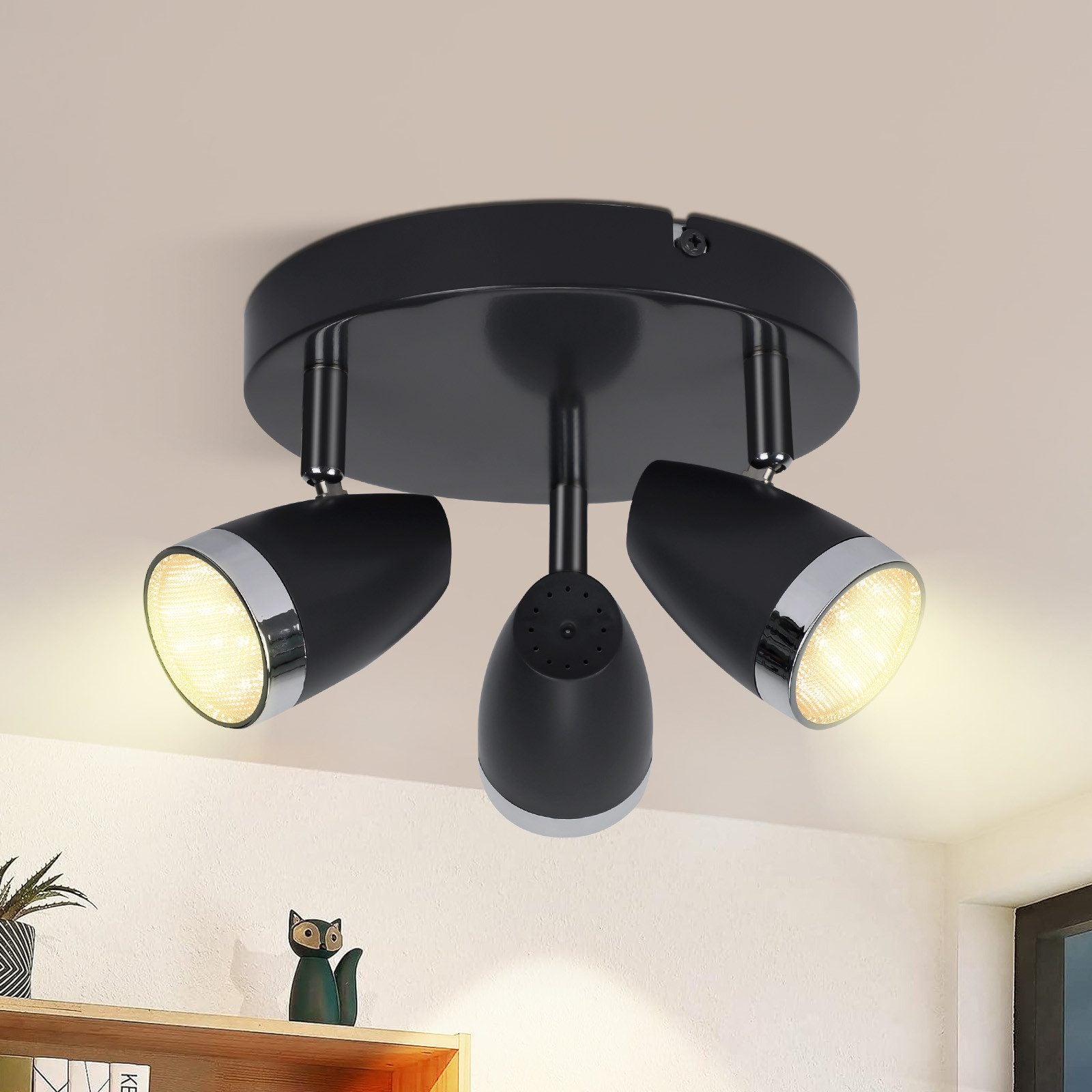 NETTLIFE Nowoczesny reflektor sufitowy LED z 3 żarówkami, 4 W, czarny, 3000 K, 350° regulowany