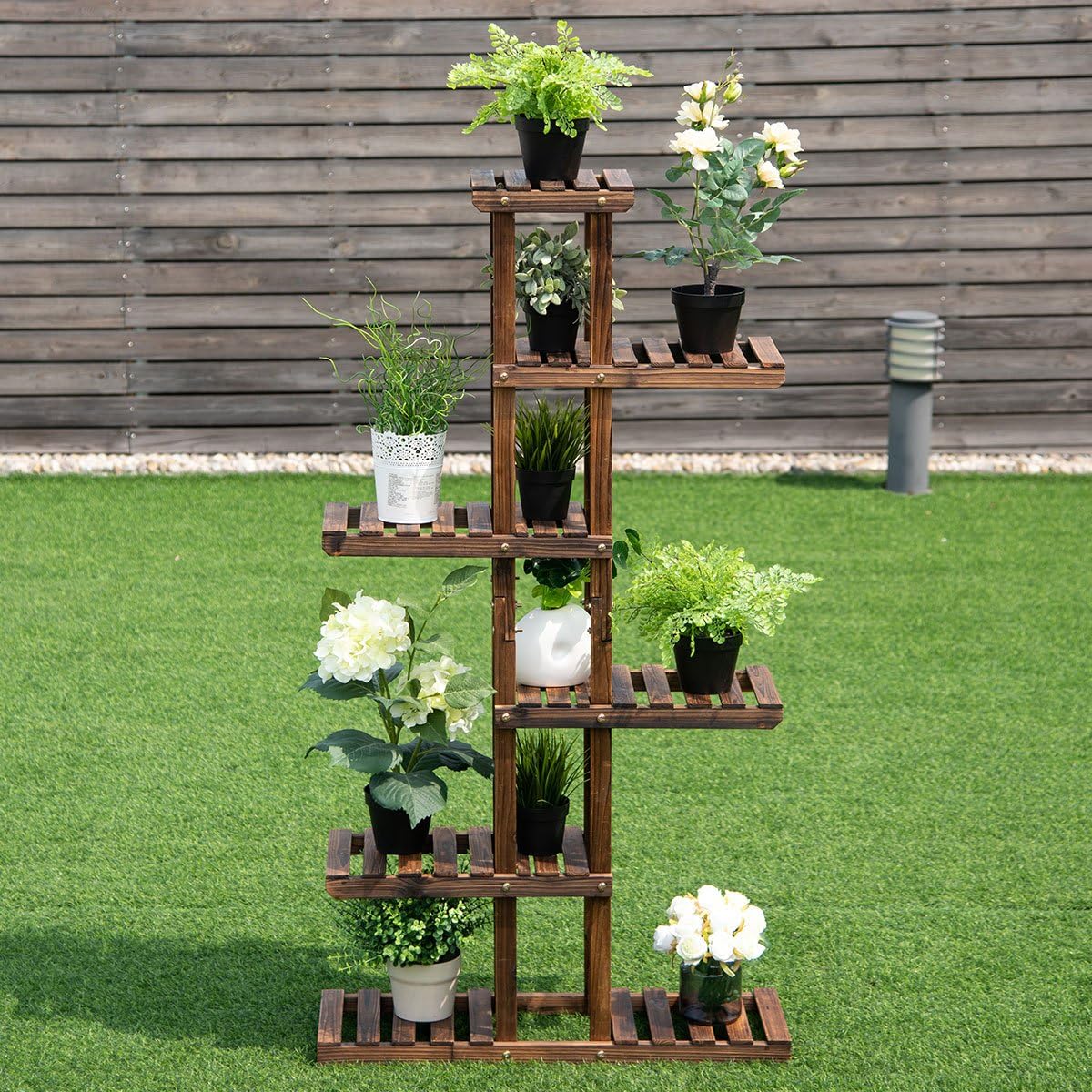 Etagère à Fleurs en Bois à 6 Niveaux, Porte-Plantes en Sapin pour Balcon Terrasse Salon, 140,5 x 25 x 75 cm - 8