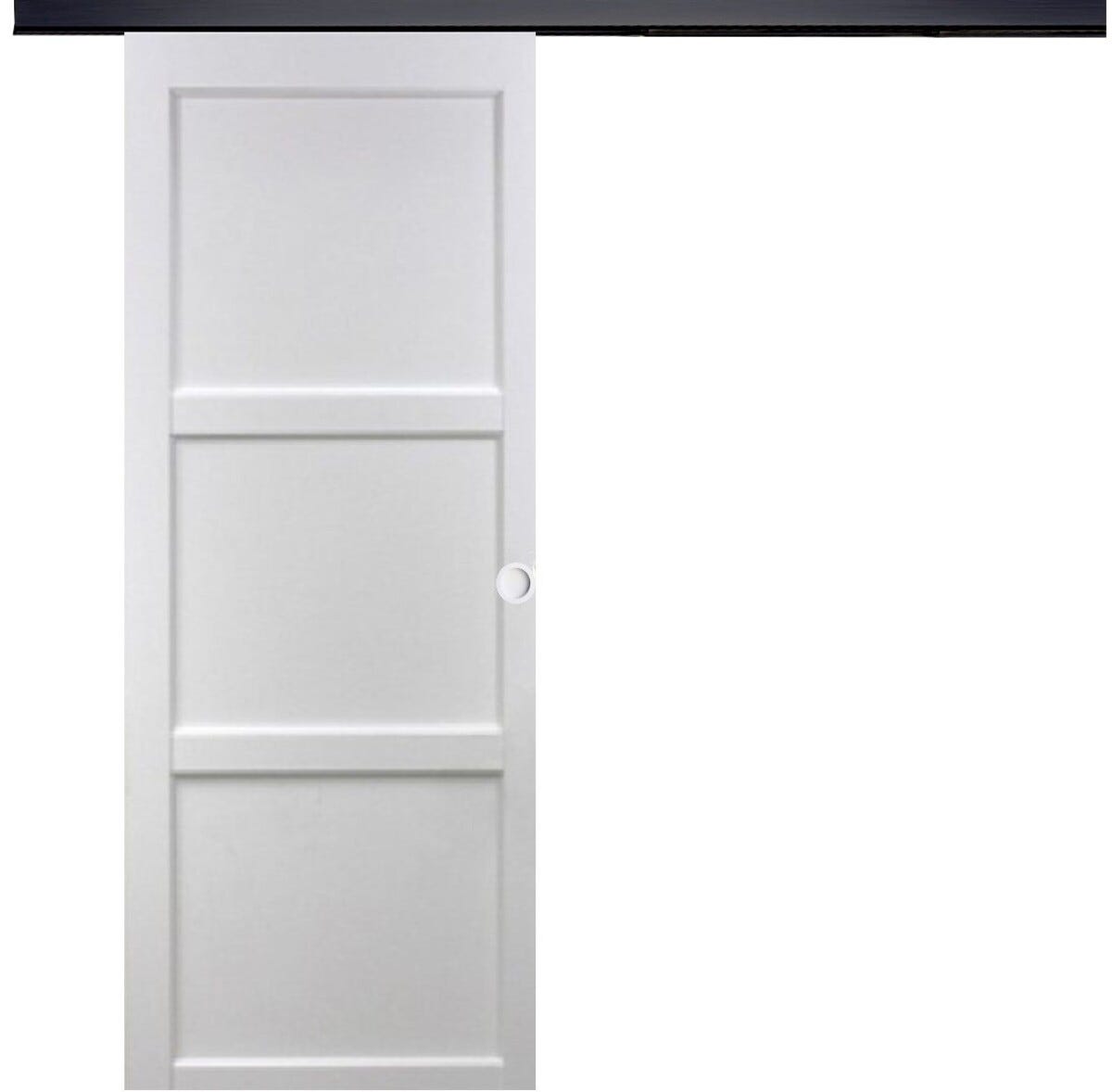 Porte Coulissante Korya Blanc 3 Panneaux H204 X L93 + Rail Alu Bandeau ...