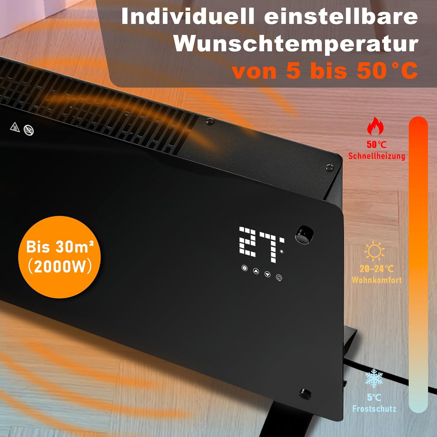 Nettlife Chauffage Électrique 2000W, Radiateur Silencieux avec Télécommande, Thermostat, Minuterie et 2 Niveaux de Puissance. - 7