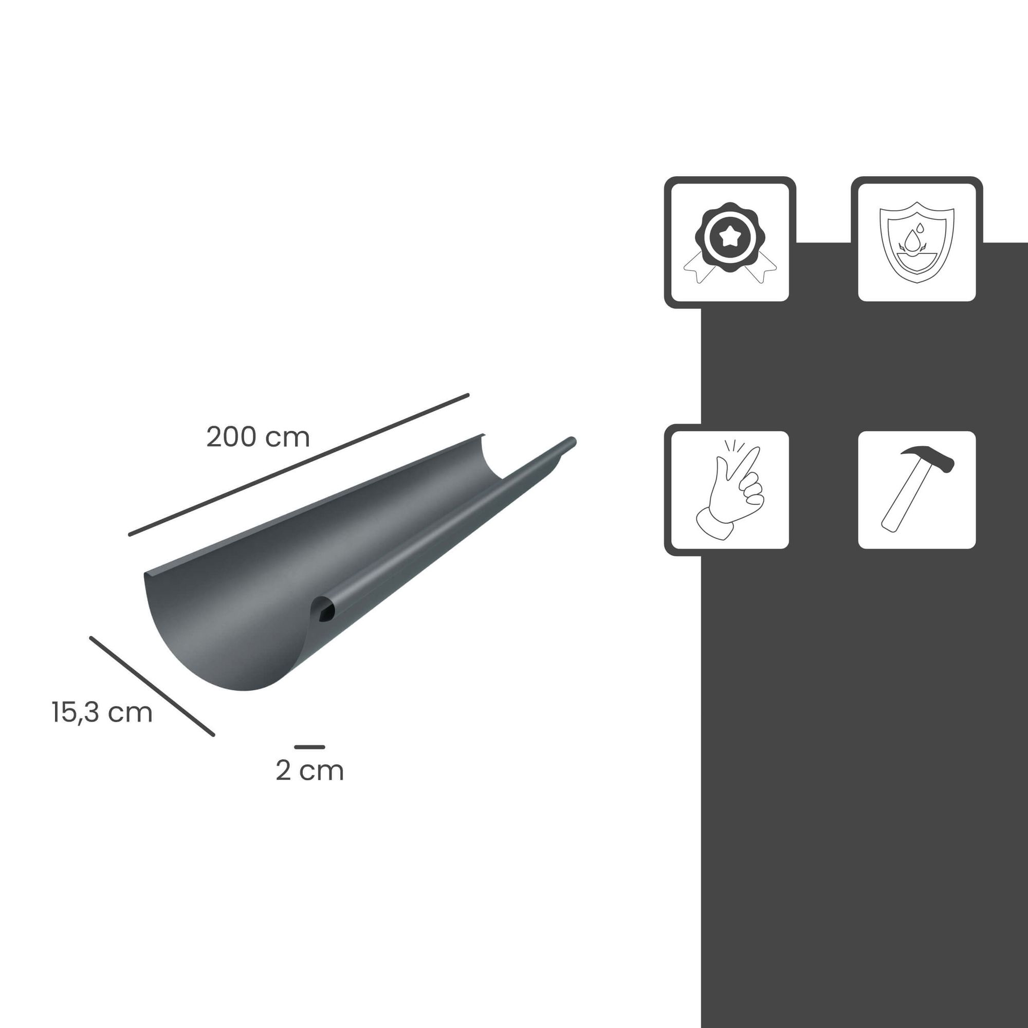 Gouttière demi-ronde en zinc RG 333 anthracite, haute protection contre la corrosion, montage facile sans soudure — ZAMBELLI - 2