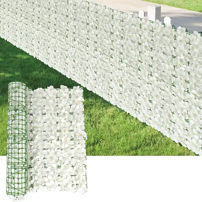 Ogrodzenie ze sztucznych kwiatów, sztuczny żywopłot, dekoracja ogrodu na zewnątrz, sztuczny żywopłot kwiatowy, 1 m x 3 m, biały